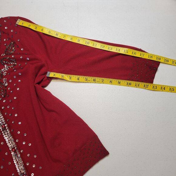 Liz Claiborne Silk Blend Red Embellished Cardigan Sweater Beaded Lined - Picture 12 of 12